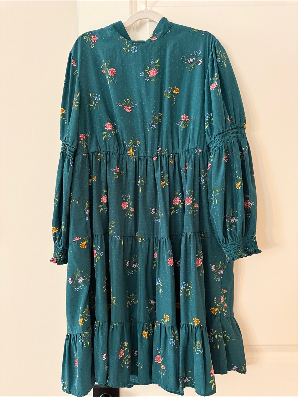 Zara Teal Floral Tiered Long-Sleeve Dress